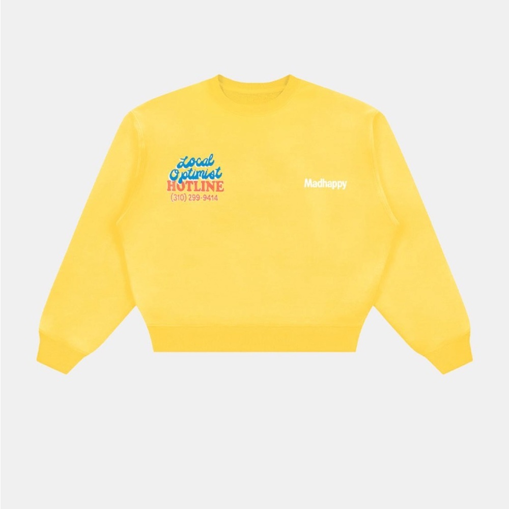 MADHAPPY LOCAL OPTIMIST HOTLINE HERITAGE CREWNECK
